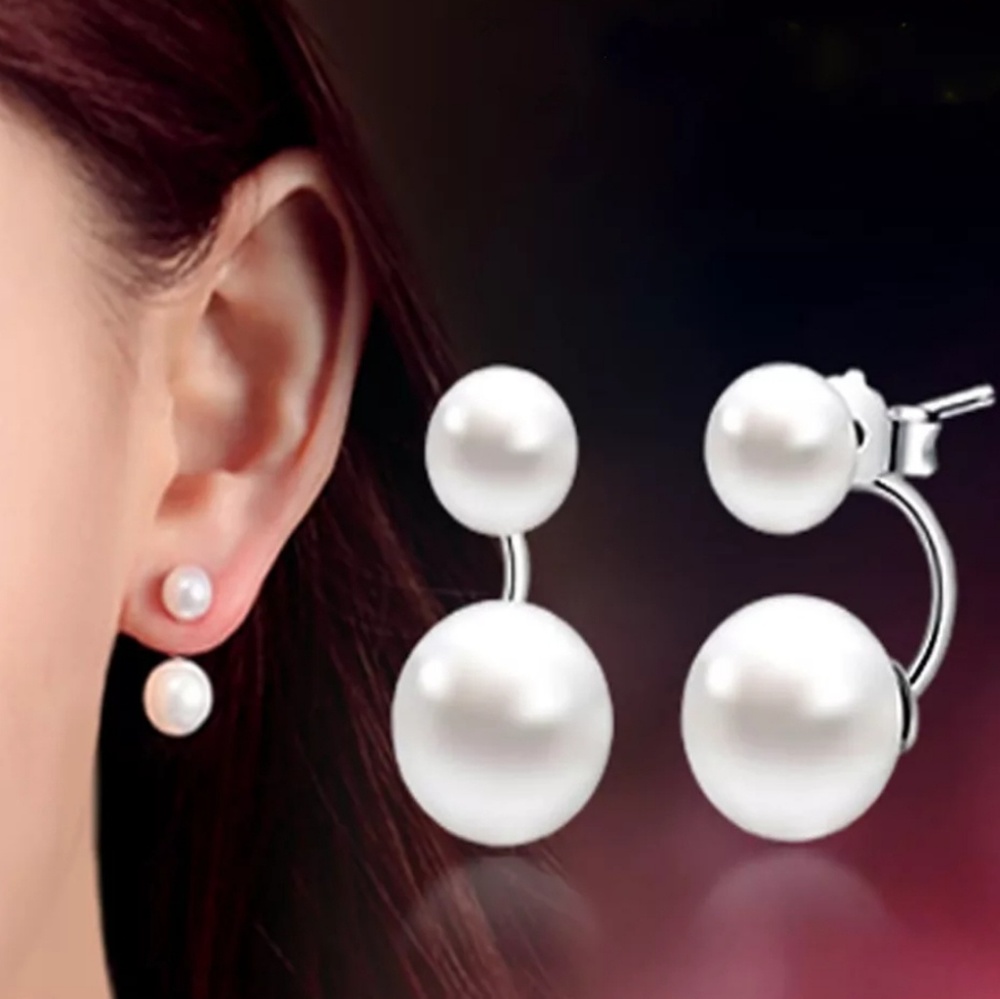 Front Back Double Pearl Studs Earrings